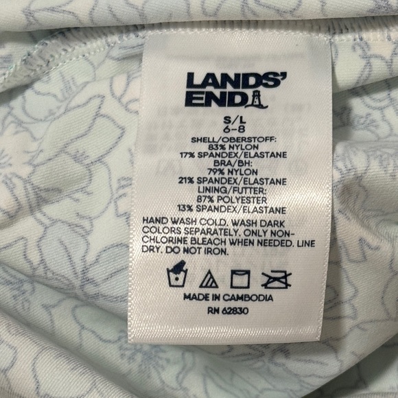 Lands' End Aqua and White Floral Swim Top Size Small Long Torso 6-8 NWT - Picture 6 of 7